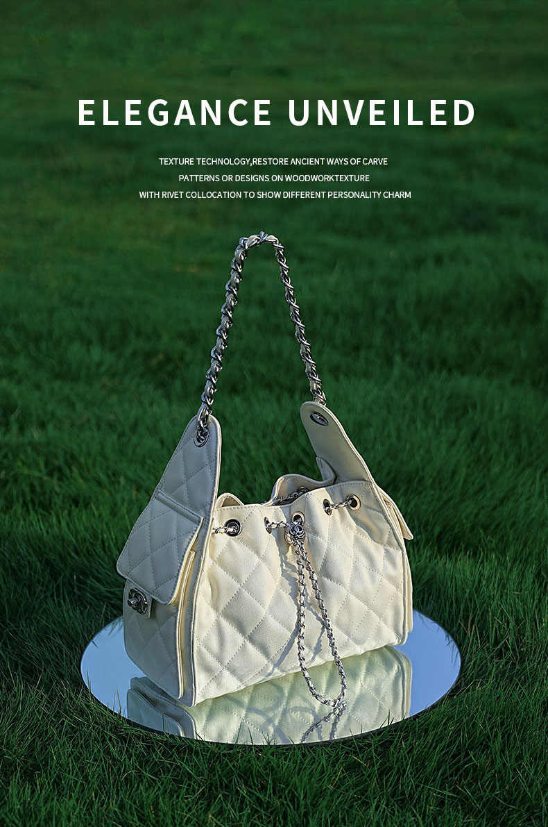 DEEPKEE original nubuck handmade full-grain genuine leather cowhide bag 菱格真皮單肩腋下流浪水桶抽繩包 3173 號