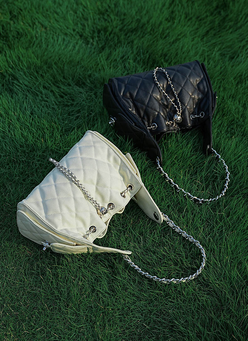 DEEPKEE original nubuck handmade full-grain genuine leather cowhide bag 菱格真皮單肩腋下流浪水桶抽繩包 3173 號