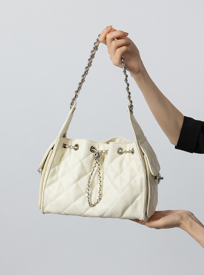 DEEPKEE original nubuck handmade full-grain genuine leather cowhide bag 菱格真皮單肩腋下流浪水桶抽繩包 3173 號