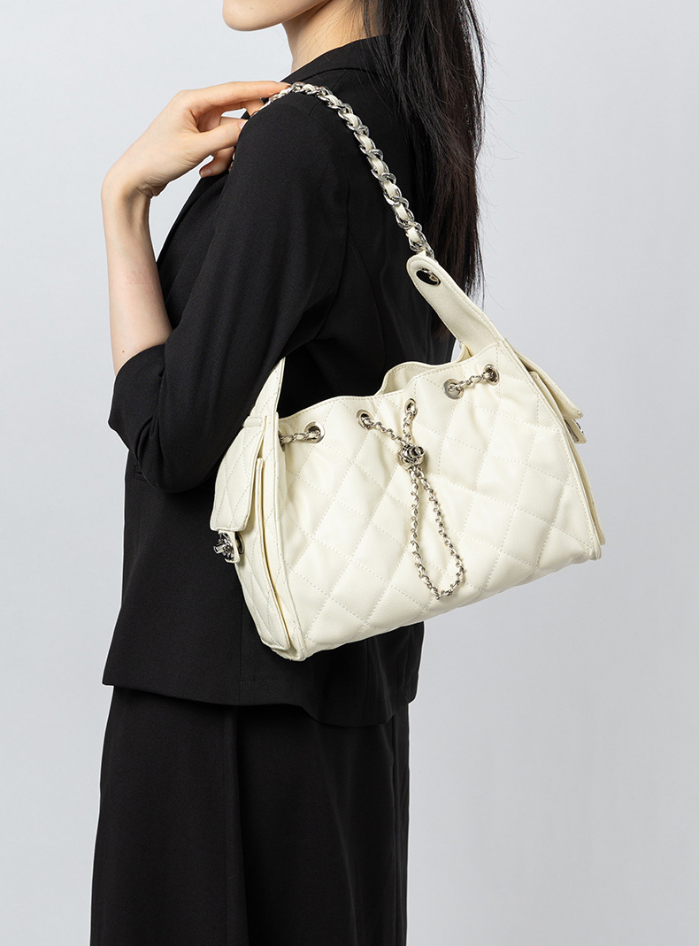 DEEPKEE original nubuck handmade full-grain genuine leather cowhide bag 菱格真皮單肩腋下流浪水桶抽繩包 3173 號