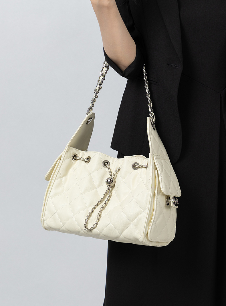 DEEPKEE original nubuck handmade full-grain genuine leather cowhide bag 菱格真皮單肩腋下流浪水桶抽繩包 3173 號