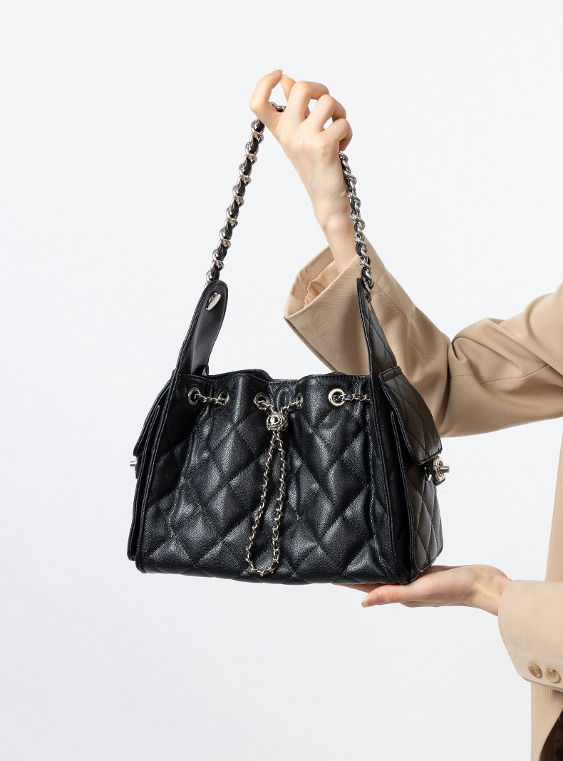 DEEPKEE original nubuck handmade full-grain genuine leather cowhide bag 菱格真皮單肩腋下流浪水桶抽繩包 3173 號