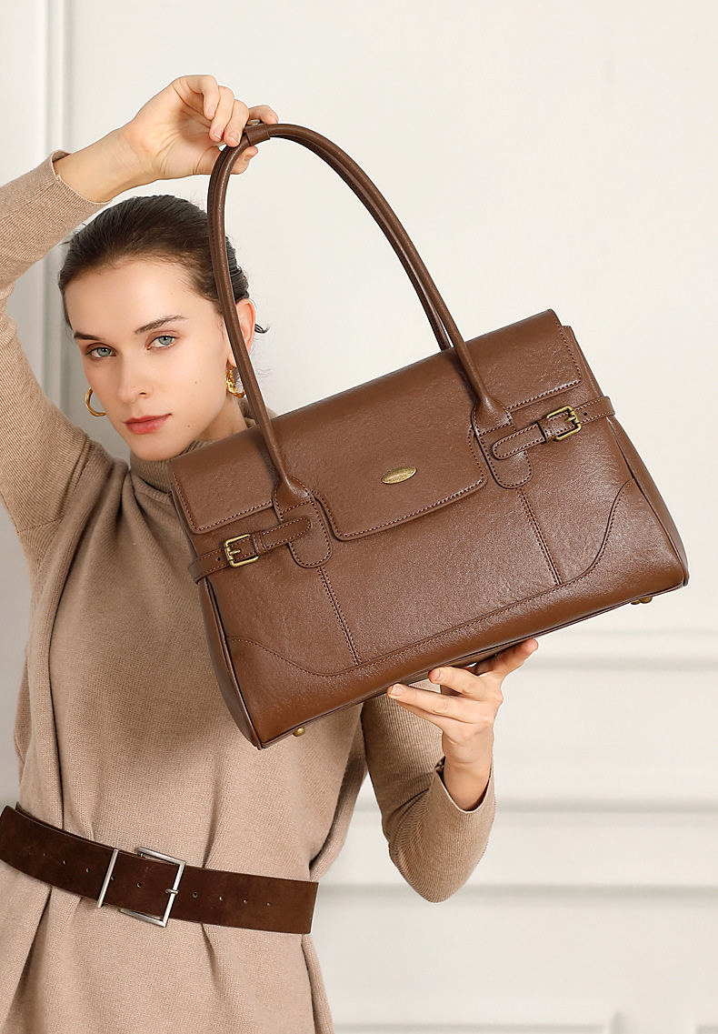 DEEPKEE original nubuck handmade full-grain genuine leather cowhide bag 簡約頭層牛皮真皮大容量復古手提單肩腋下托特包 3207 號