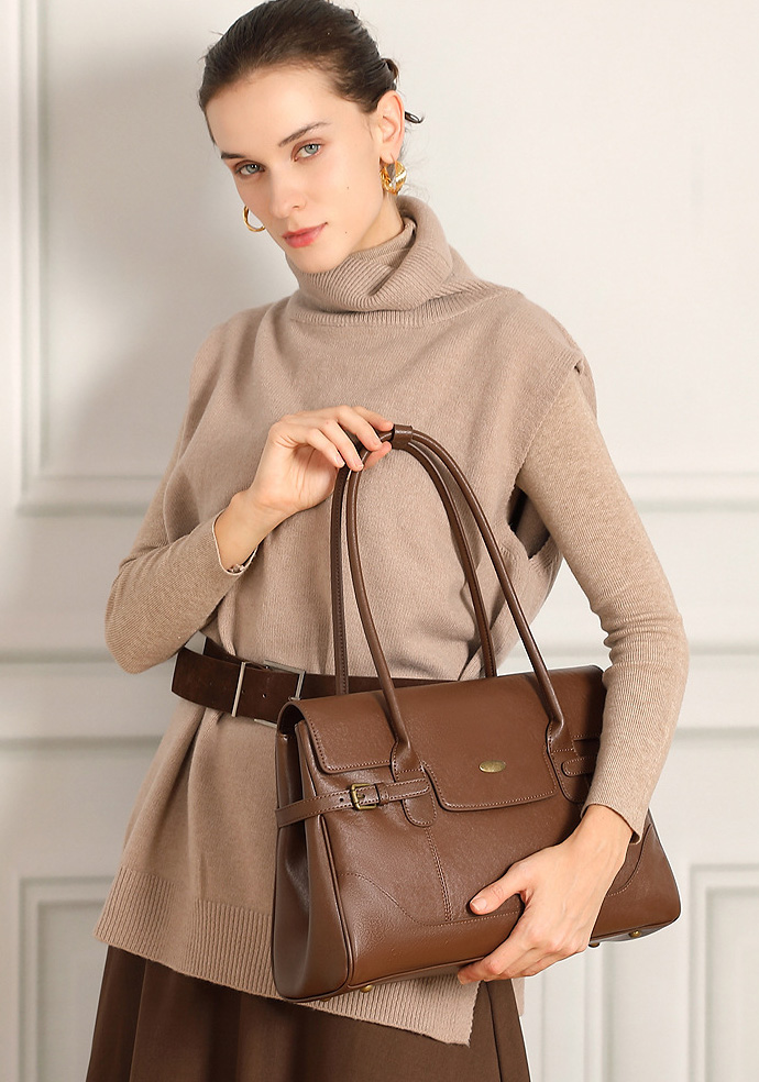 DEEPKEE original nubuck handmade full-grain genuine leather cowhide bag 簡約頭層牛皮真皮大容量復古手提單肩腋下托特包 3207 號