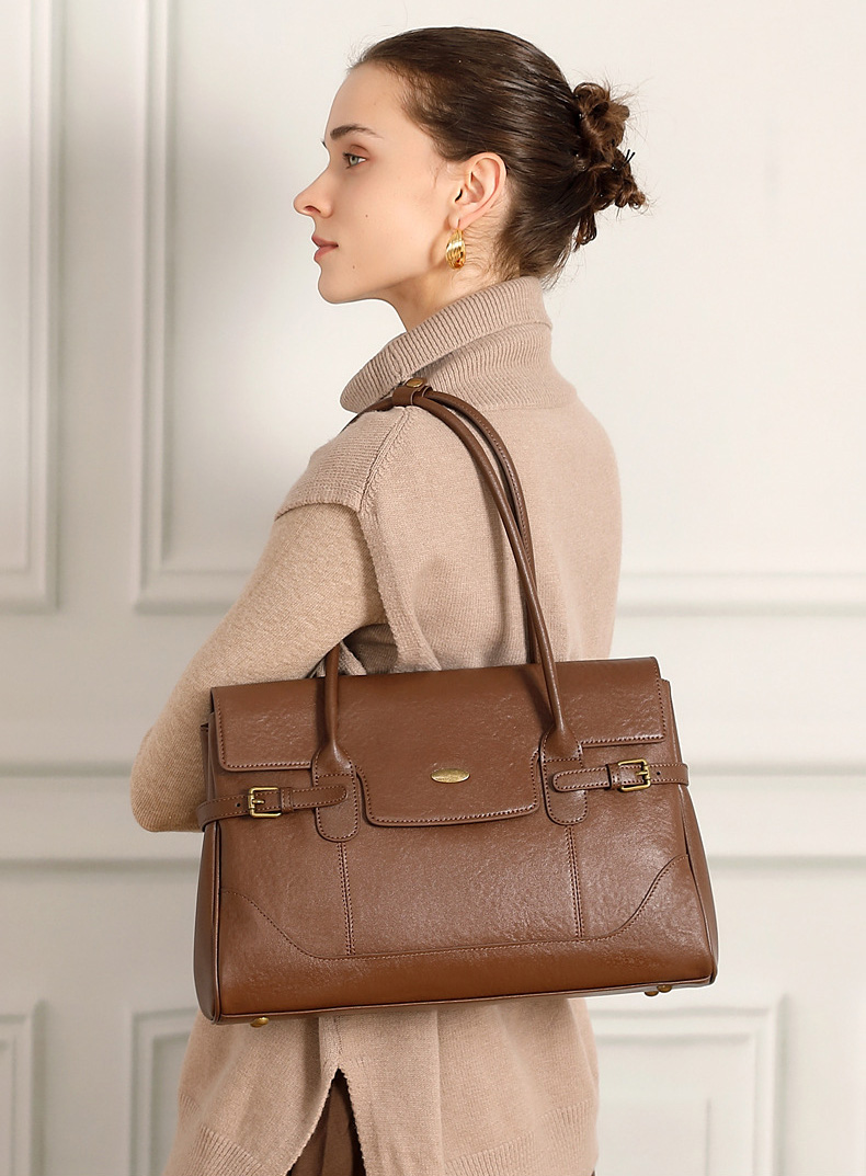 DEEPKEE original nubuck handmade full-grain genuine leather cowhide bag 簡約頭層牛皮真皮大容量復古手提單肩腋下托特包 3207 號