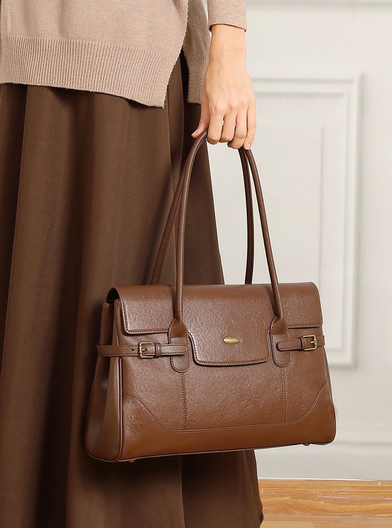 DEEPKEE original nubuck handmade full-grain genuine leather cowhide bag 簡約頭層牛皮真皮大容量復古手提單肩腋下托特包 3207 號