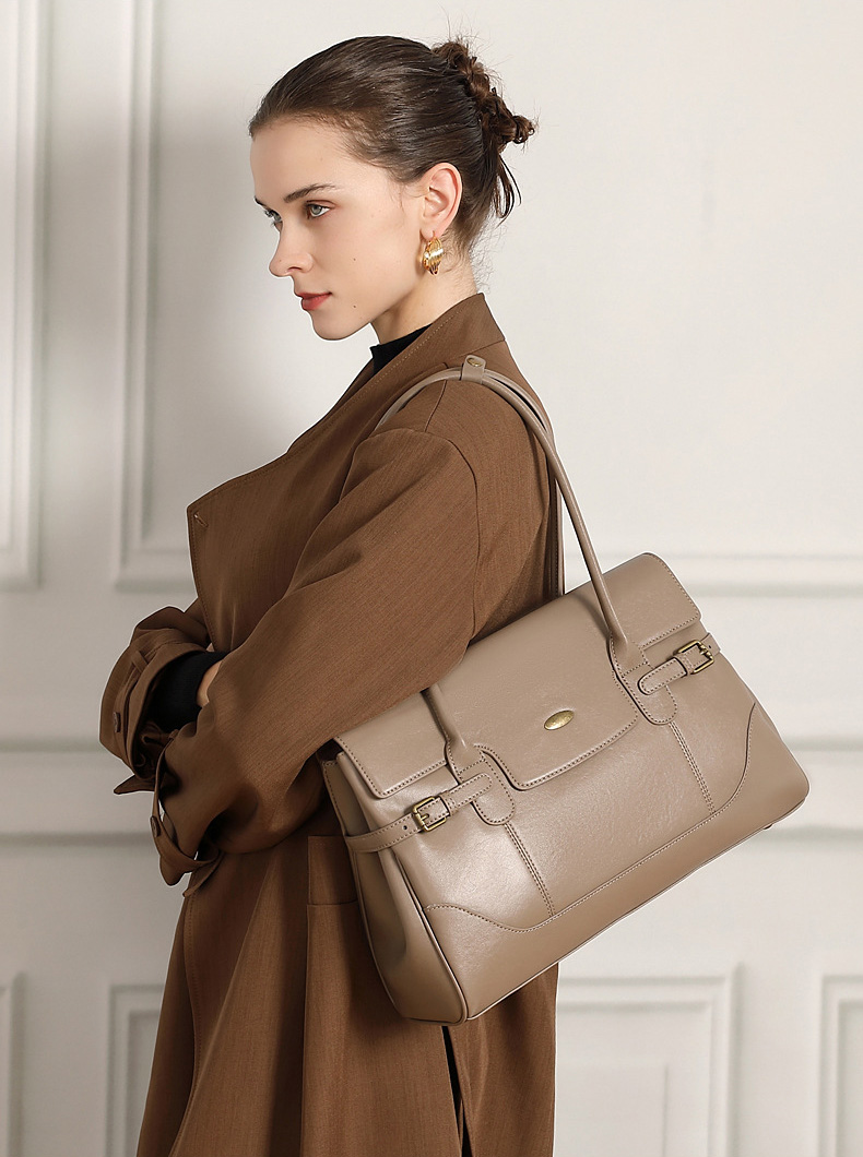 DEEPKEE original nubuck handmade full-grain genuine leather cowhide bag 簡約頭層牛皮真皮大容量復古手提單肩腋下托特包 3207 號