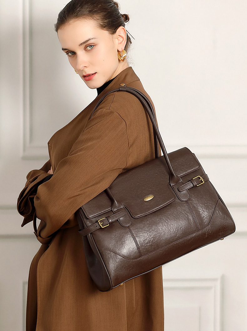 DEEPKEE original nubuck handmade full-grain genuine leather cowhide bag 簡約頭層牛皮真皮大容量復古手提單肩腋下托特包 3207 號