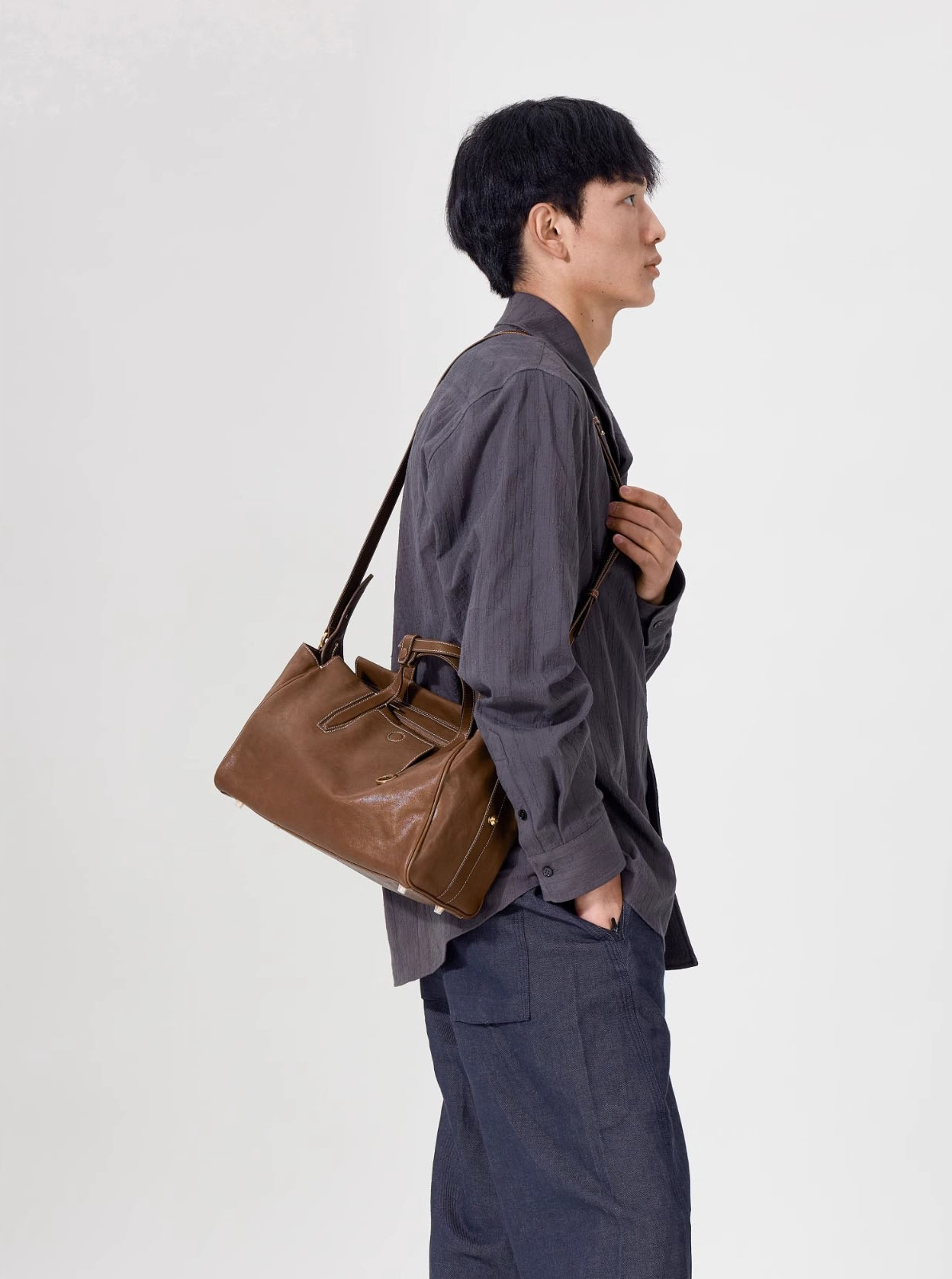 DEEPKEE original nubuck handmade full-grain genuine leather cowhide bag 循跡見物波士頓旅行包 328 號