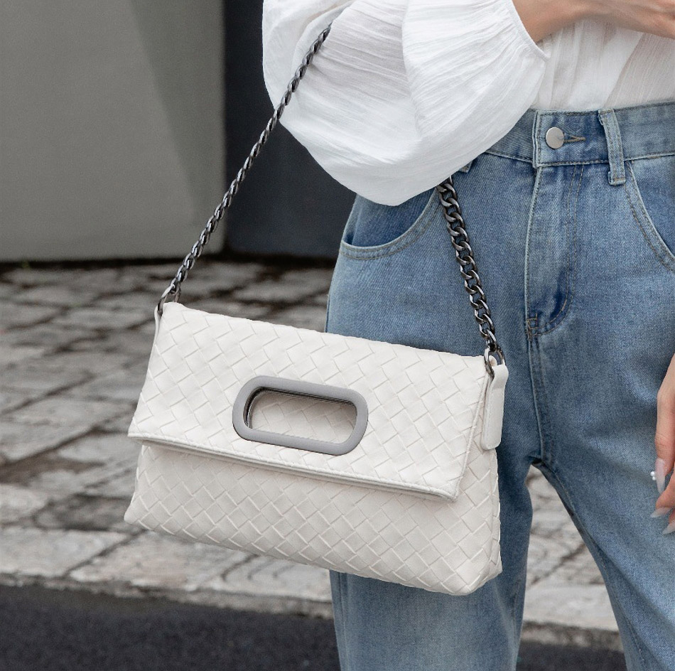 DEEPKEE original nubuck handmade full-grain genuine leather cowhide bag 真皮編織包 折疊菱格鍊條包 38002 號