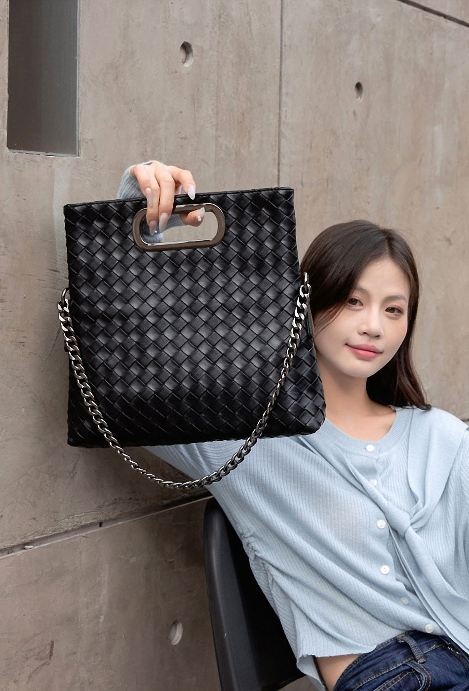 DEEPKEE original nubuck handmade full-grain genuine leather cowhide bag 真皮編織包 折疊菱格鍊條包 38002 號