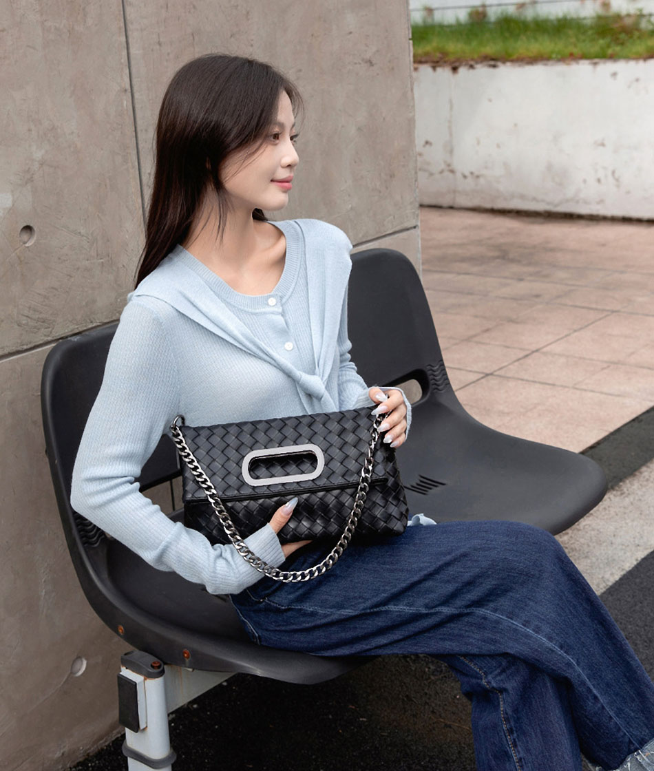 DEEPKEE original nubuck handmade full-grain genuine leather cowhide bag 真皮編織包 折疊菱格鍊條包 38002 號