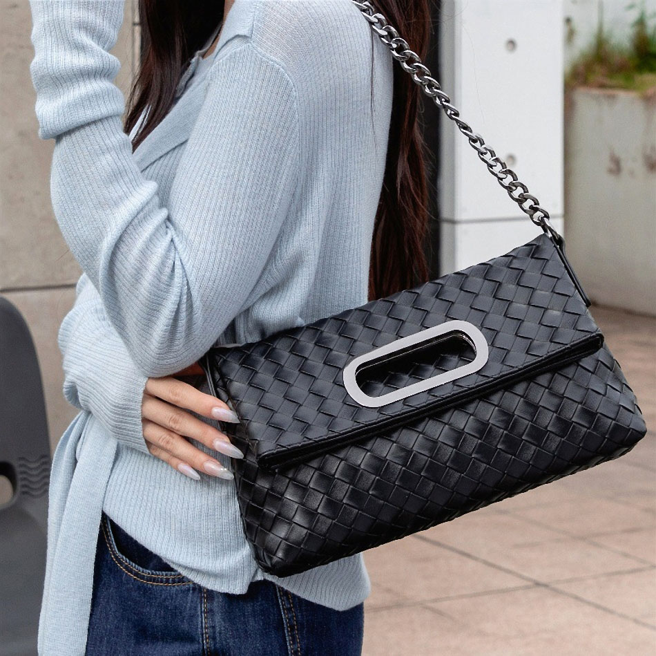 DEEPKEE original nubuck handmade full-grain genuine leather cowhide bag 真皮編織包 折疊菱格鍊條包 38002 號