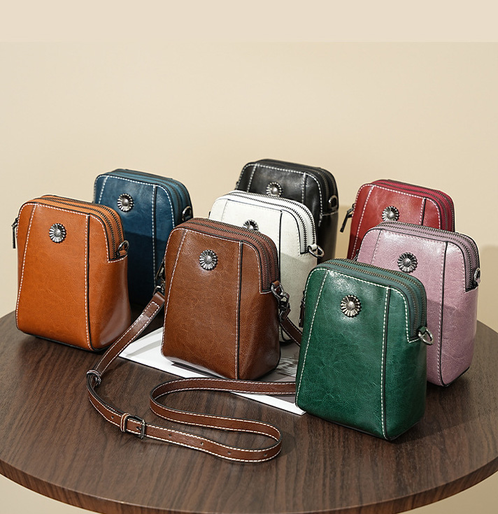 DEEPKEE original nubuck handmade full-grain genuine leather cowhide bag 牛皮手機包女拉鍊小包 6881 號