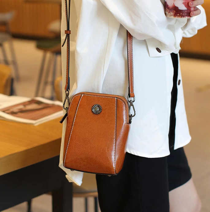DEEPKEE original nubuck handmade full-grain genuine leather cowhide bag 牛皮手機包女拉鍊小包 6881 號
