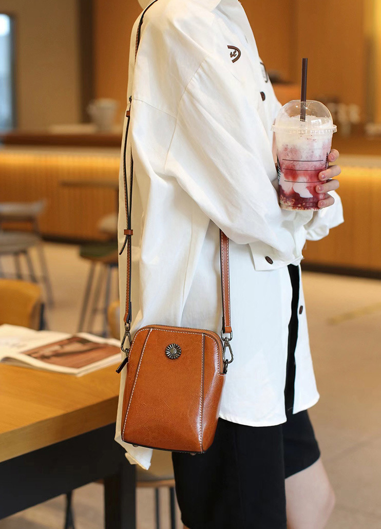 DEEPKEE original nubuck handmade full-grain genuine leather cowhide bag 牛皮手機包女拉鍊小包 6881 號