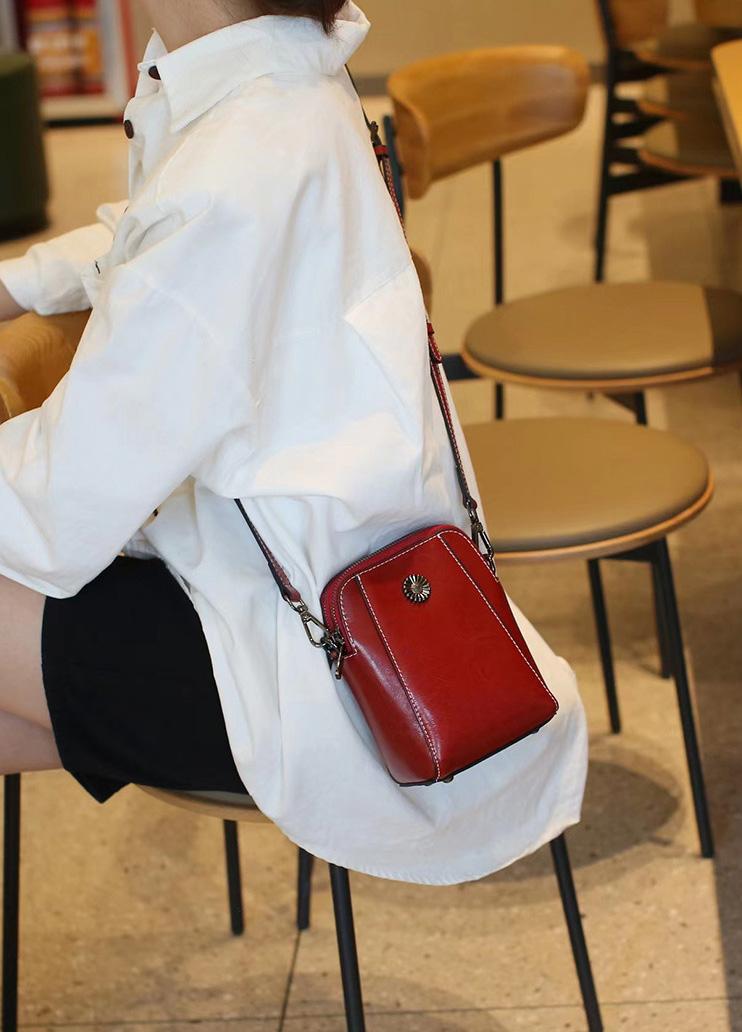 DEEPKEE original nubuck handmade full-grain genuine leather cowhide bag 牛皮手機包女拉鍊小包 6881 號