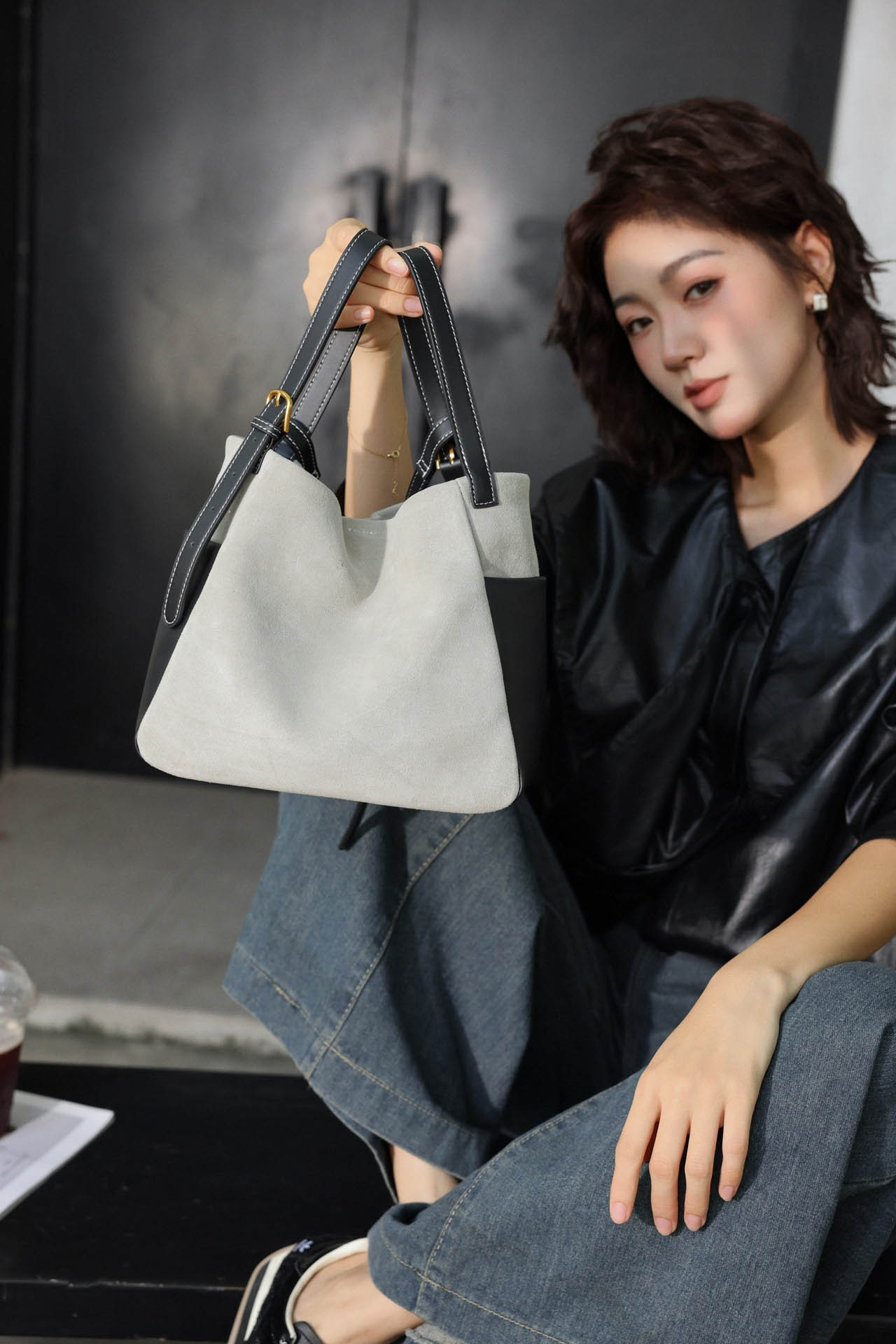 DEEPKEE original nubuck handmade full-grain genuine leather cowhide bag 簡約高級磨砂牛皮托特水桶包 7035 號