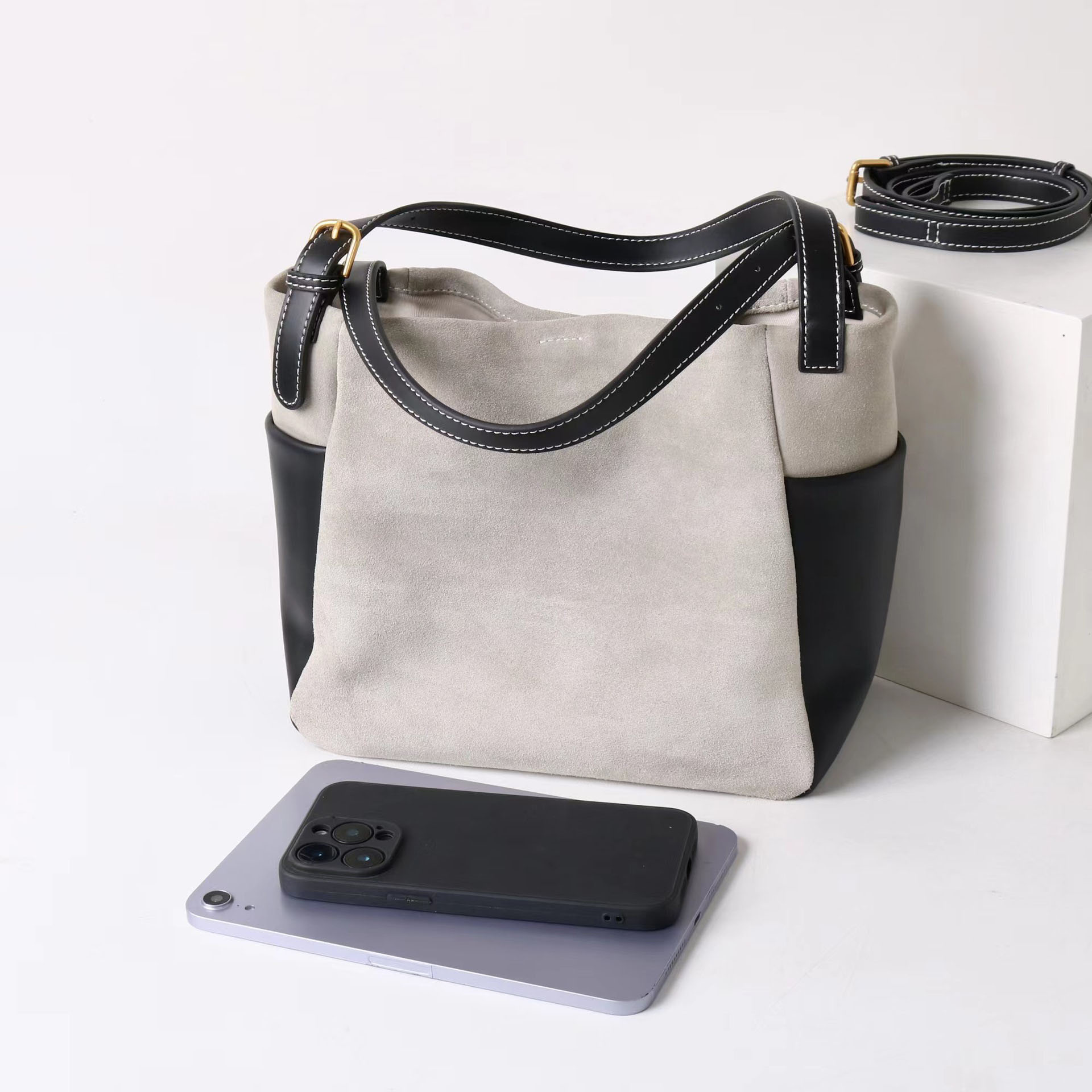 DEEPKEE original nubuck handmade full-grain genuine leather cowhide bag 簡約高級磨砂牛皮托特水桶包 7035 號