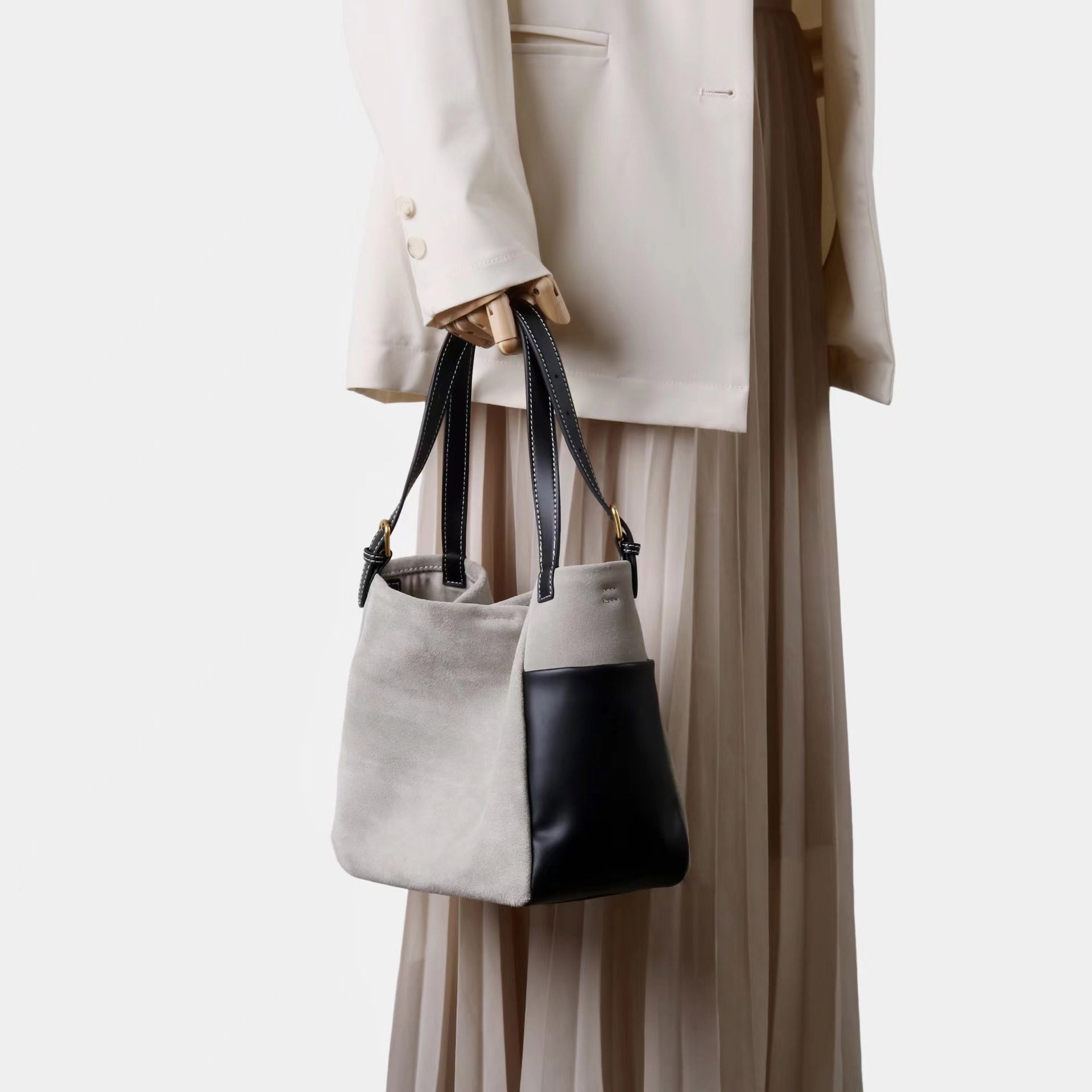 DEEPKEE original nubuck handmade full-grain genuine leather cowhide bag 簡約高級磨砂牛皮托特水桶包 7035 號