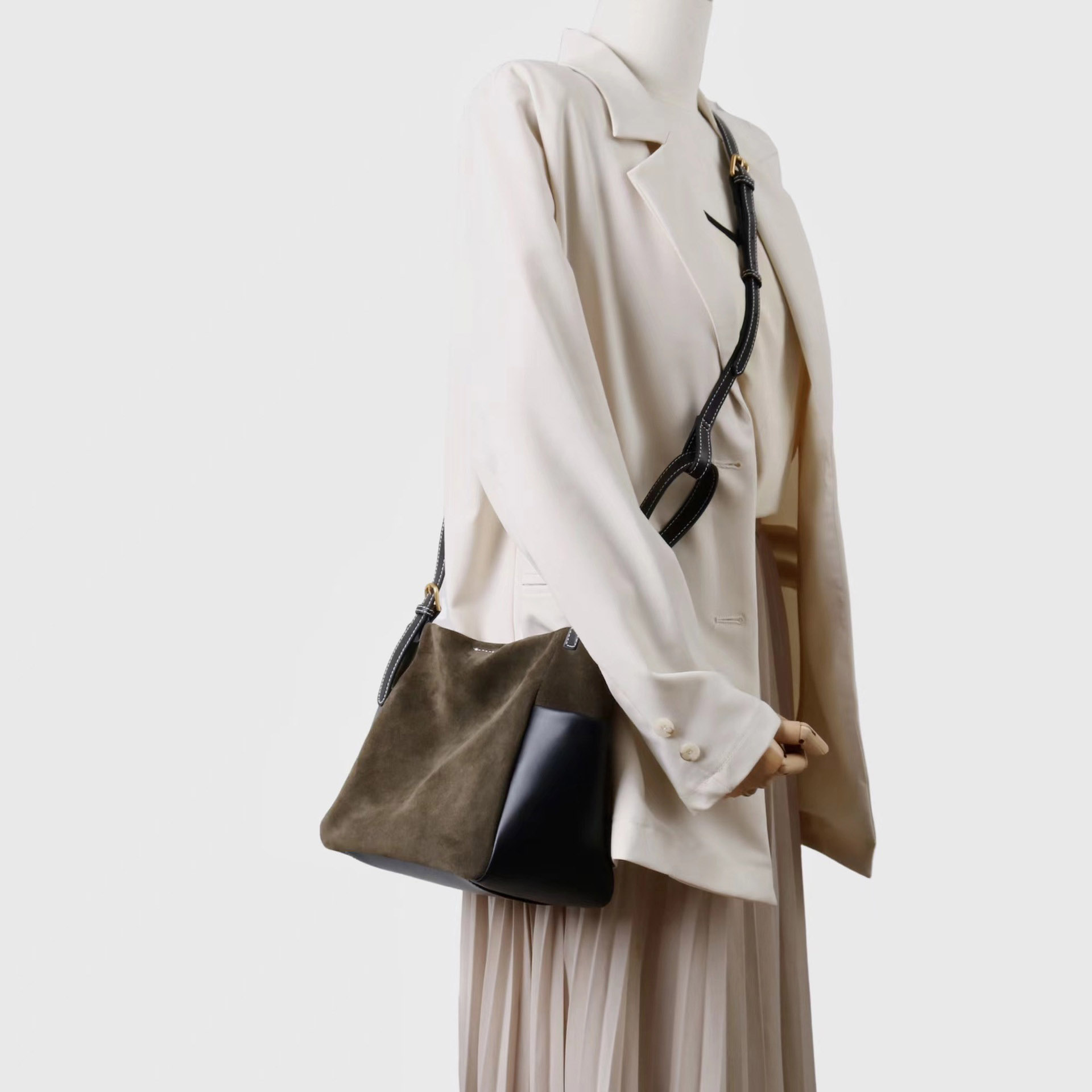 DEEPKEE original nubuck handmade full-grain genuine leather cowhide bag 簡約高級磨砂牛皮托特水桶包 7035 號