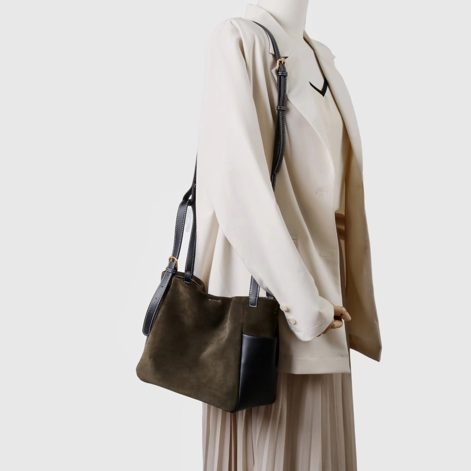 DEEPKEE original nubuck handmade full-grain genuine leather cowhide bag 簡約高級磨砂牛皮托特水桶包 7035 號