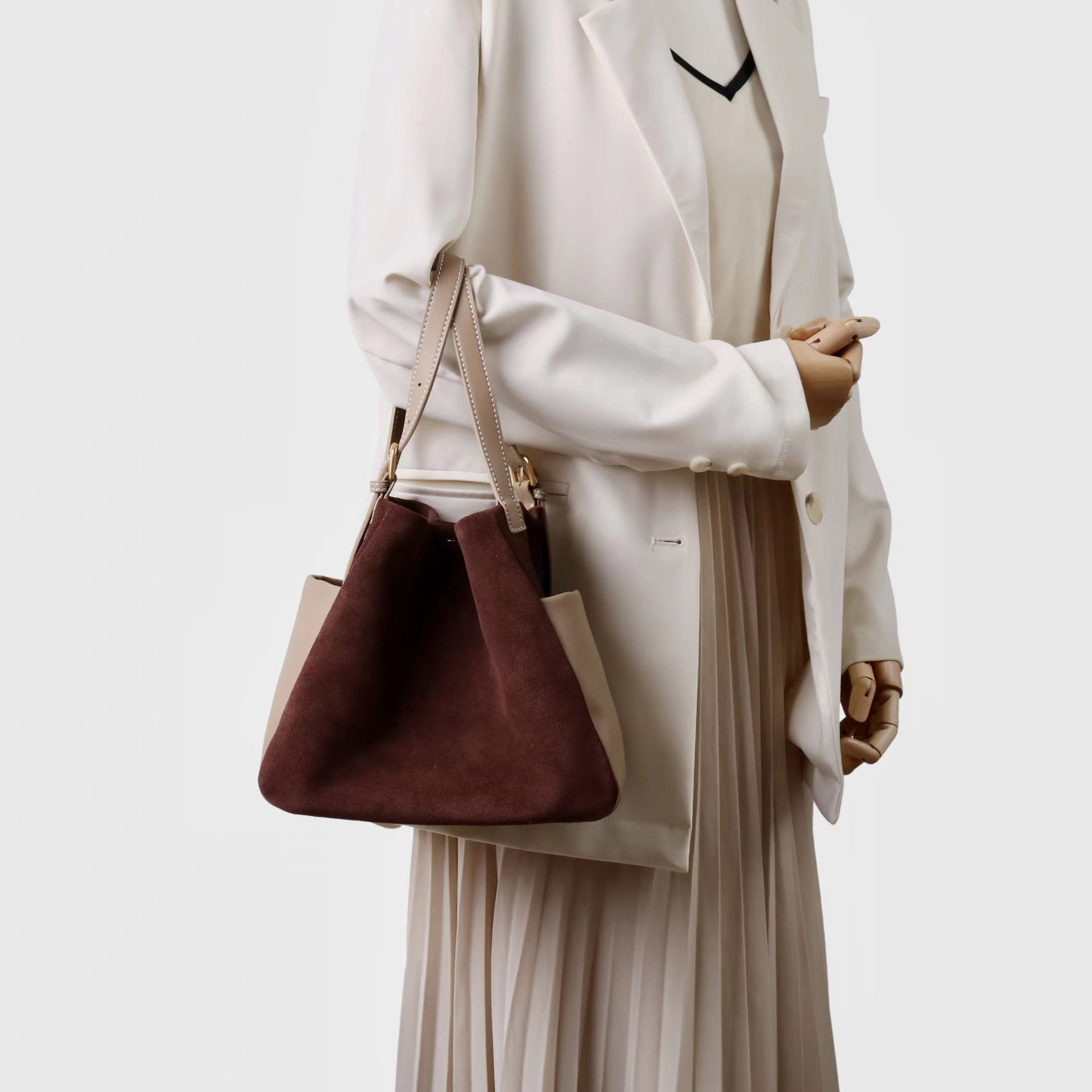 DEEPKEE original nubuck handmade full-grain genuine leather cowhide bag 簡約高級磨砂牛皮托特水桶包 7035 號