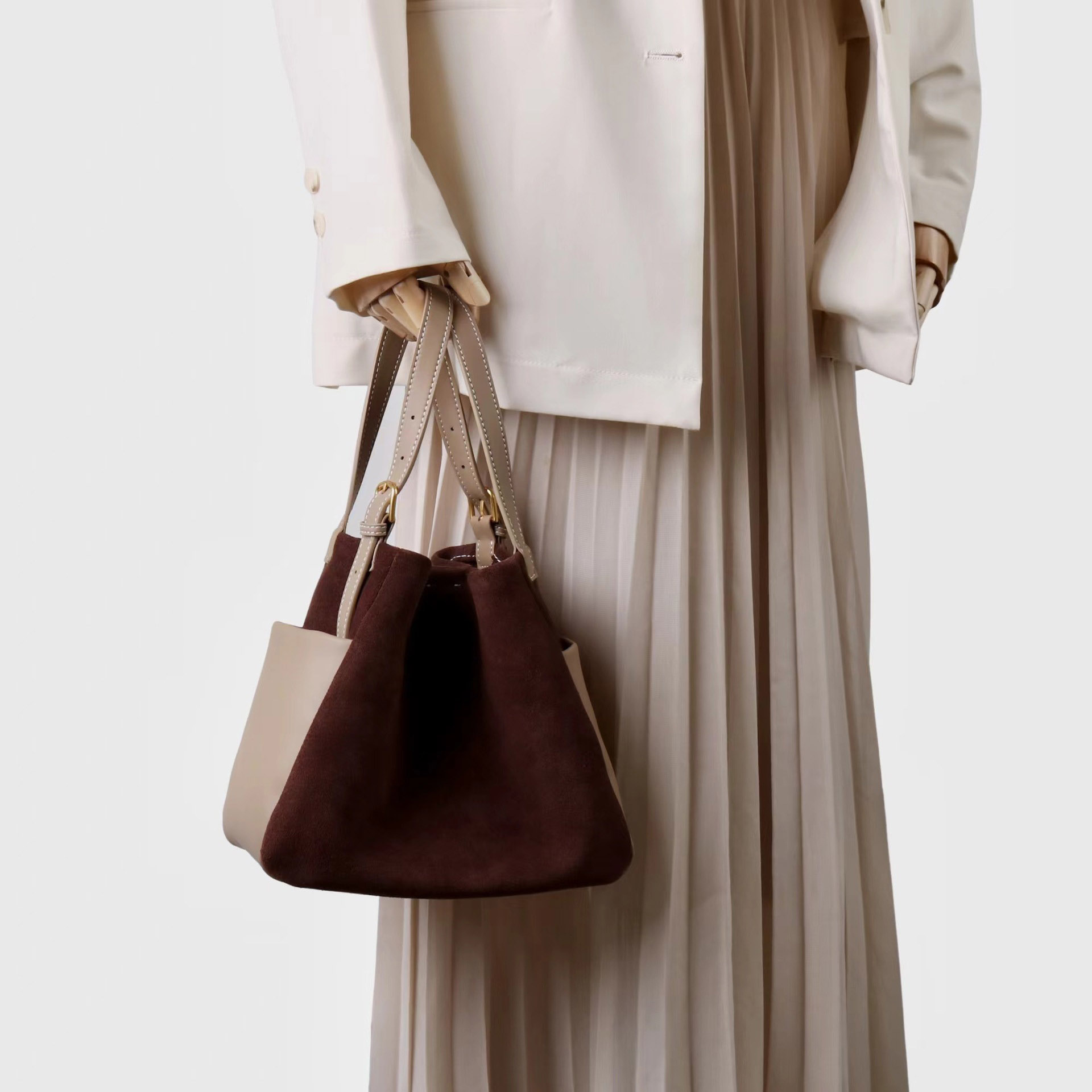 DEEPKEE original nubuck handmade full-grain genuine leather cowhide bag 簡約高級磨砂牛皮托特水桶包 7035 號