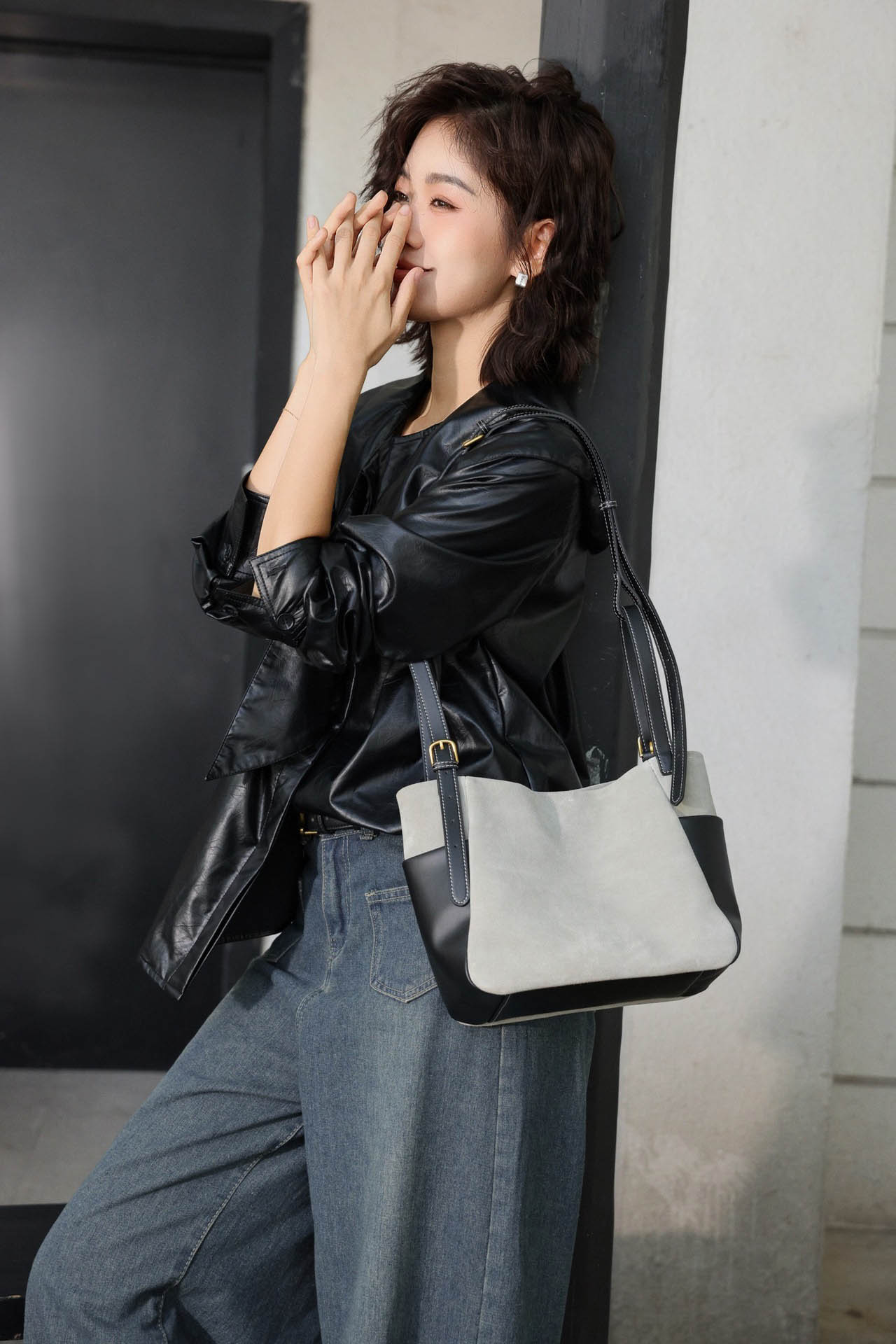 DEEPKEE original nubuck handmade full-grain genuine leather cowhide bag 簡約高級磨砂牛皮托特水桶包 7035 號