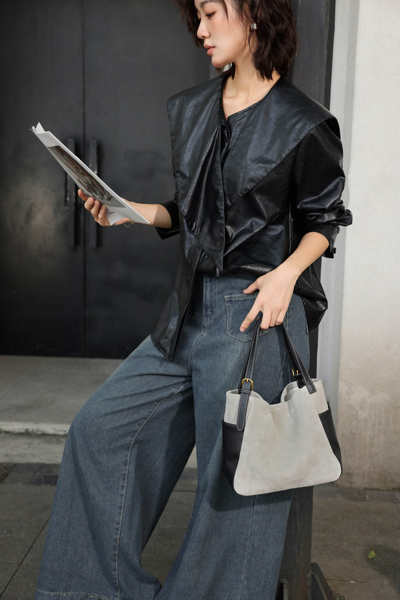 DEEPKEE original nubuck handmade full-grain genuine leather cowhide bag 簡約高級磨砂牛皮托特水桶包 7035 號