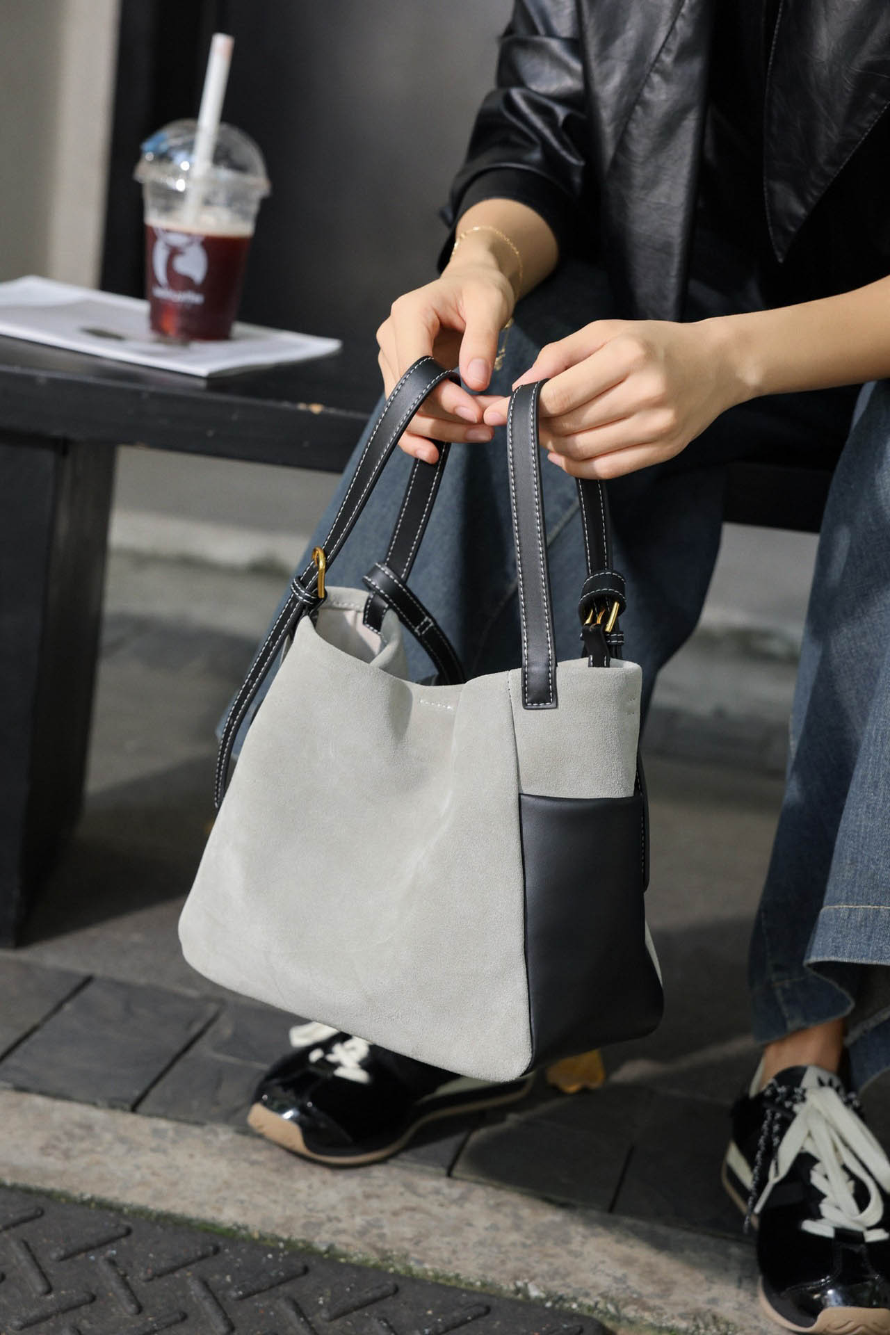 DEEPKEE original nubuck handmade full-grain genuine leather cowhide bag 簡約高級磨砂牛皮托特水桶包 7035 號