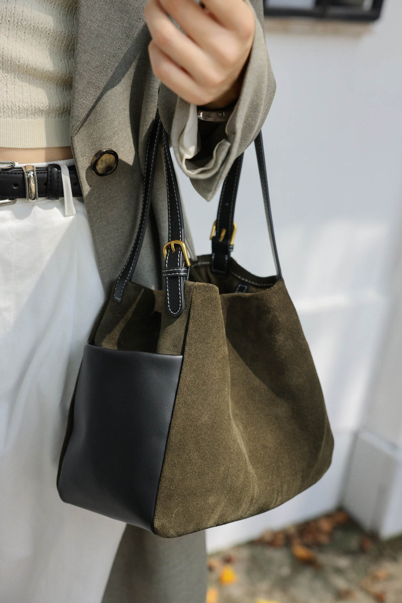 DEEPKEE original nubuck handmade full-grain genuine leather cowhide bag 簡約高級磨砂牛皮托特水桶包 7035 號
