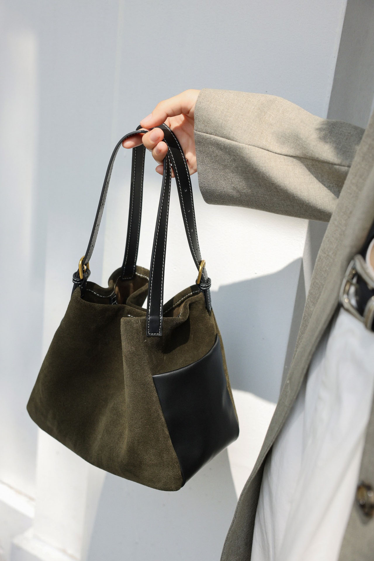 DEEPKEE original nubuck handmade full-grain genuine leather cowhide bag 簡約高級磨砂牛皮托特水桶包 7035 號