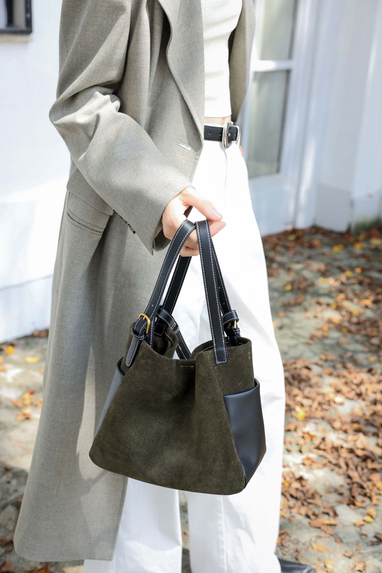 DEEPKEE original nubuck handmade full-grain genuine leather cowhide bag 簡約高級磨砂牛皮托特水桶包 7035 號