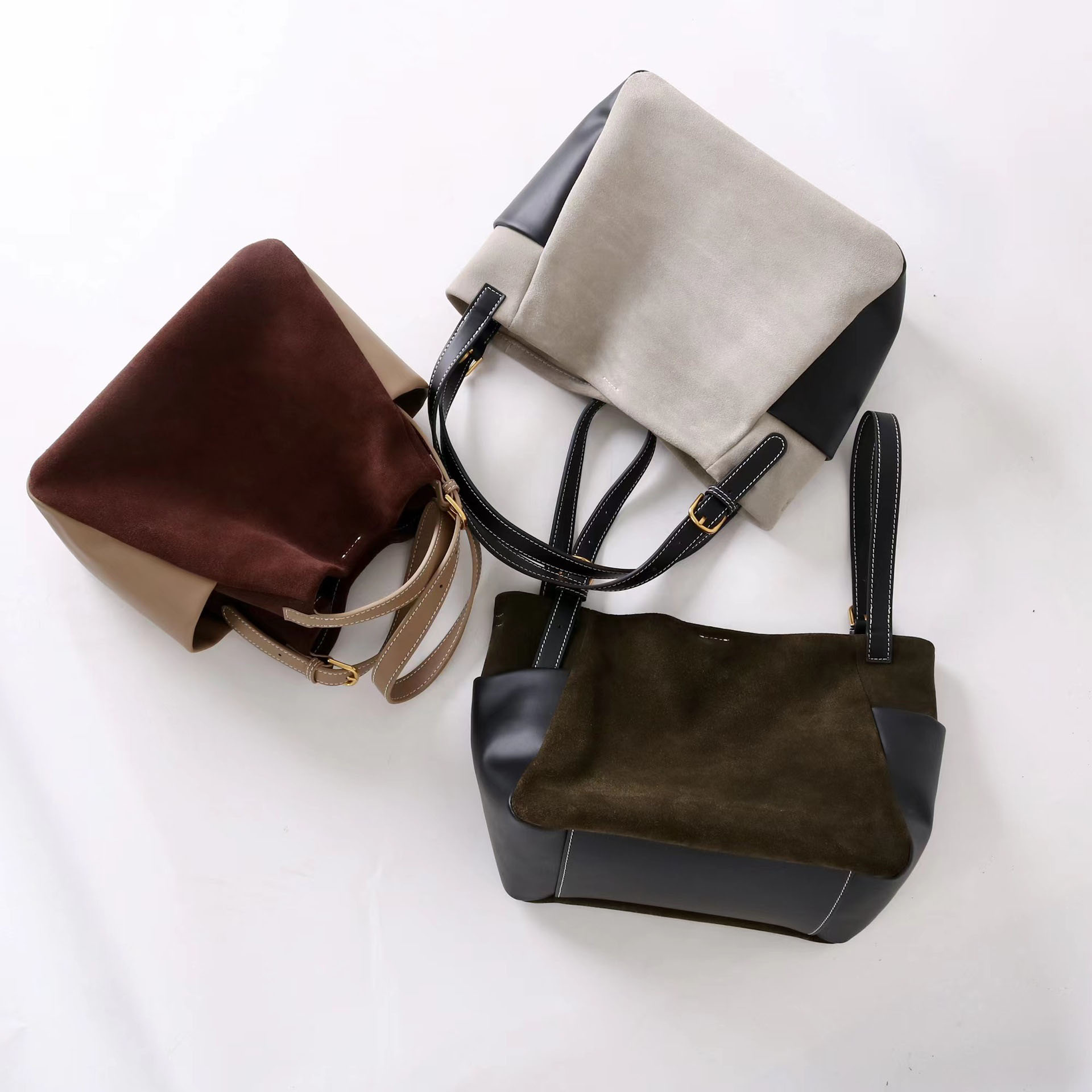 DEEPKEE original nubuck handmade full-grain genuine leather cowhide bag 簡約高級磨砂牛皮托特水桶包 7035 號