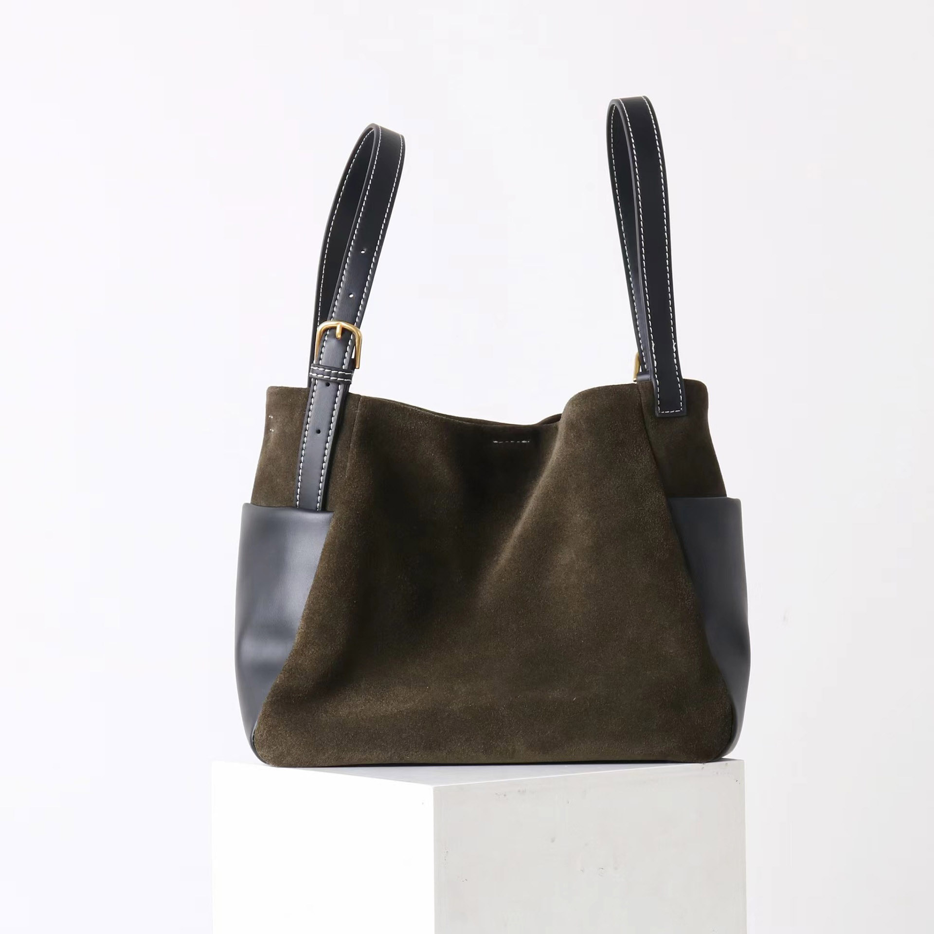 DEEPKEE original nubuck handmade full-grain genuine leather cowhide bag 簡約高級磨砂牛皮托特水桶包 7035 號