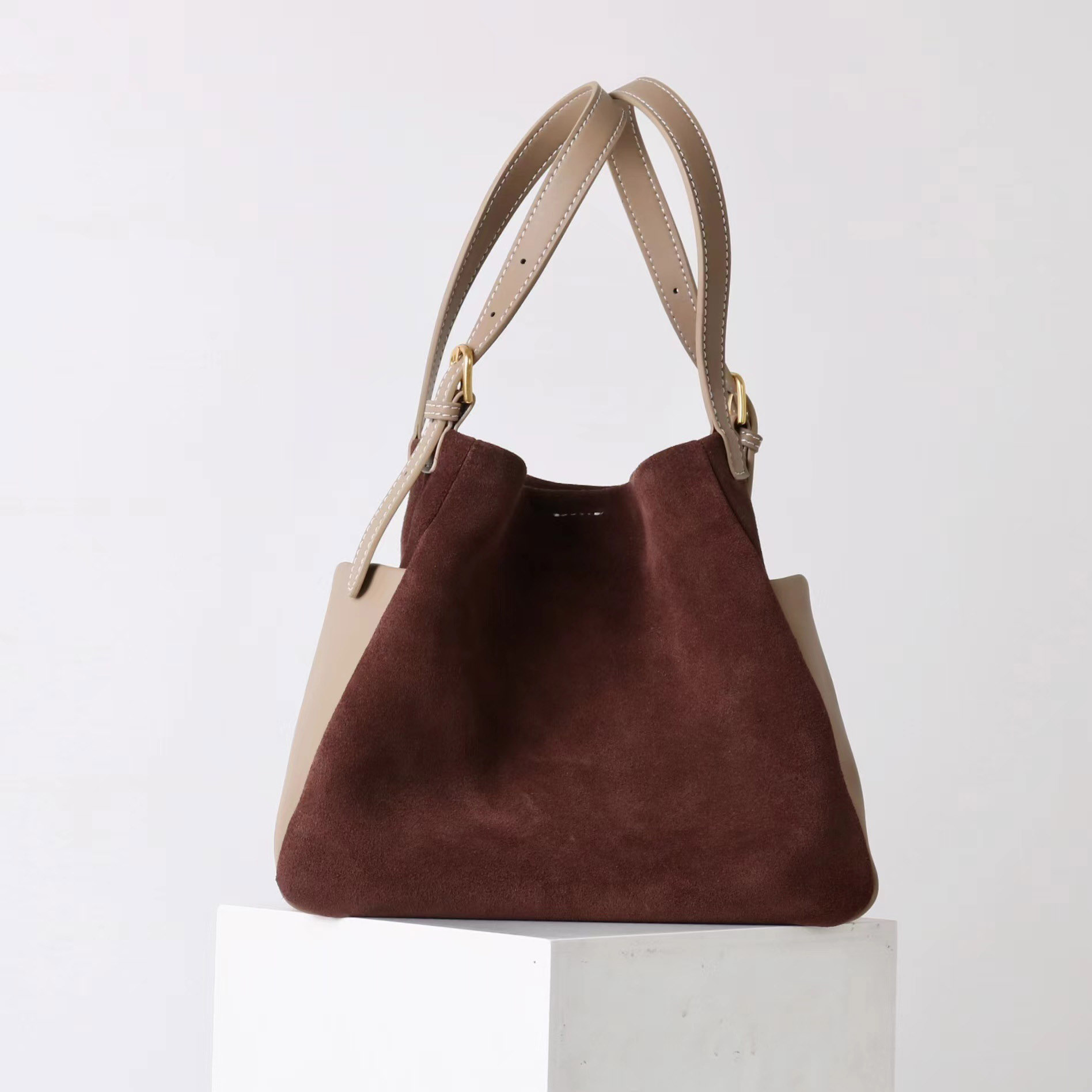 DEEPKEE original nubuck handmade full-grain genuine leather cowhide bag 簡約高級磨砂牛皮托特水桶包 7035 號
