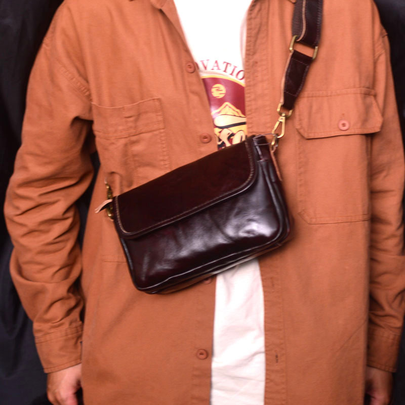 DEEPKEE original nubuck handmade full-grain genuine leather cowhide bag 男士車縫線工藝拉鍊包蓋式斜挎包 75167 號