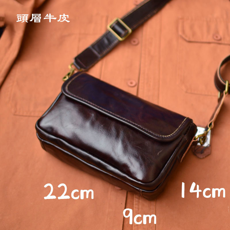 DEEPKEE original nubuck handmade full-grain genuine leather cowhide bag 男士車縫線工藝拉鍊包蓋式斜挎包 75167 號