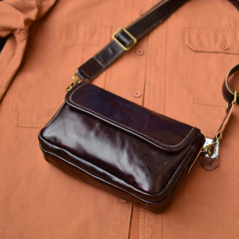 DEEPKEE original nubuck handmade full-grain genuine leather cowhide bag 男士車縫線工藝拉鍊包蓋式斜挎包 75167 號