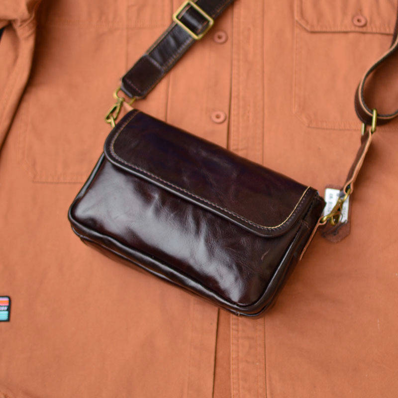 DEEPKEE original nubuck handmade full-grain genuine leather cowhide bag 男士車縫線工藝拉鍊包蓋式斜挎包 75167 號