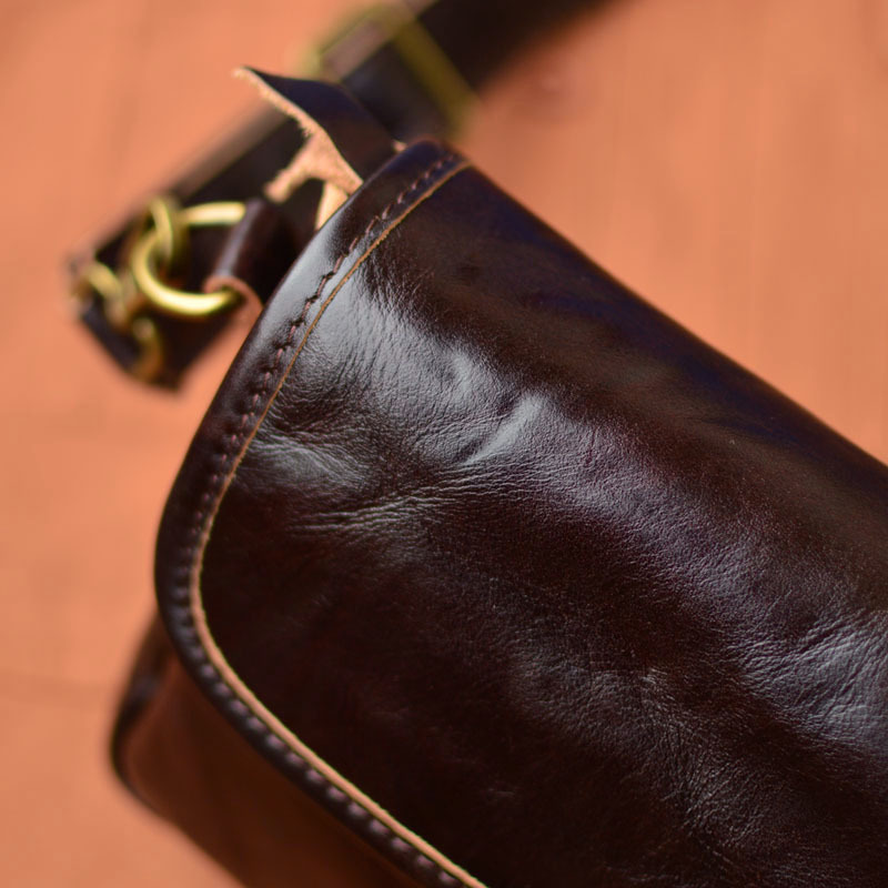 DEEPKEE original nubuck handmade full-grain genuine leather cowhide bag 男士車縫線工藝拉鍊包蓋式斜挎包 75167 號