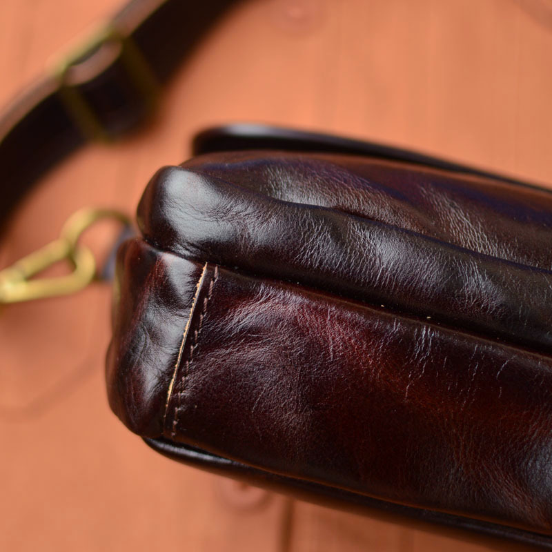 DEEPKEE original nubuck handmade full-grain genuine leather cowhide bag 男士車縫線工藝拉鍊包蓋式斜挎包 75167 號