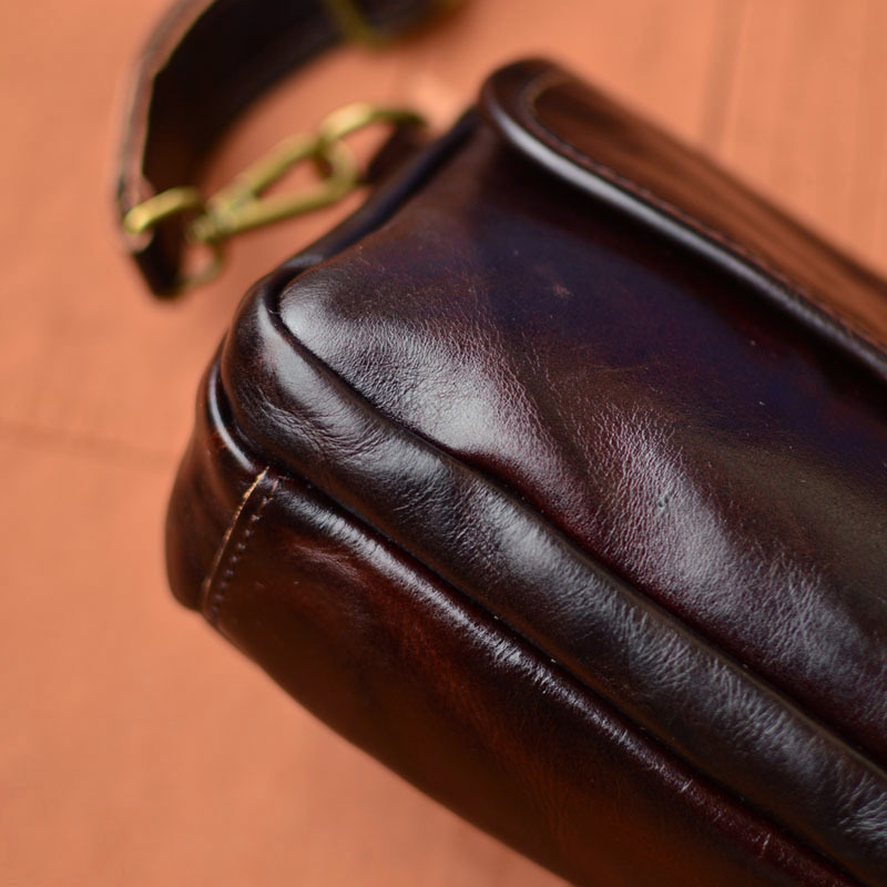 DEEPKEE original nubuck handmade full-grain genuine leather cowhide bag 男士車縫線工藝拉鍊包蓋式斜挎包 75167 號