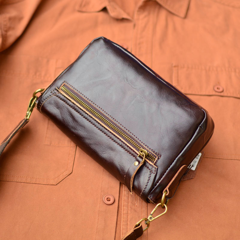 DEEPKEE original nubuck handmade full-grain genuine leather cowhide bag 男士車縫線工藝拉鍊包蓋式斜挎包 75167 號