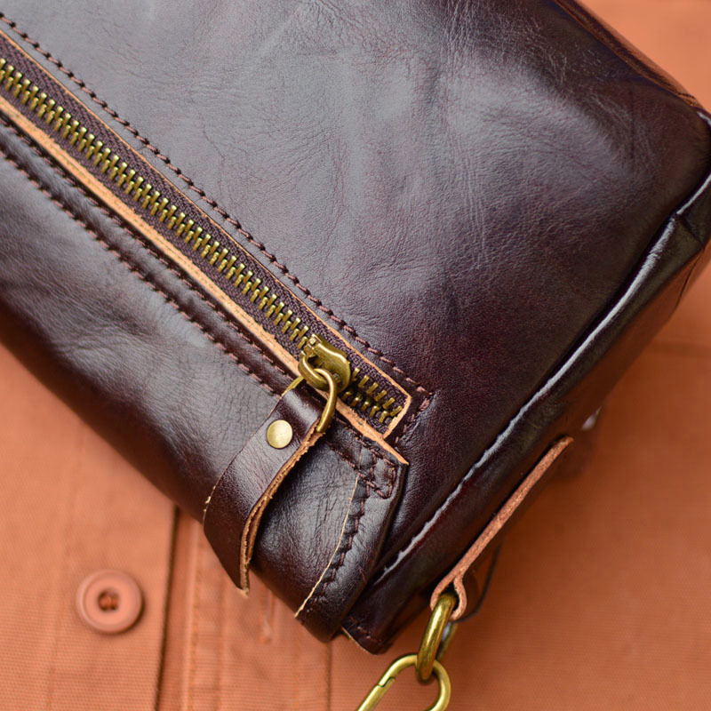 DEEPKEE original nubuck handmade full-grain genuine leather cowhide bag 男士車縫線工藝拉鍊包蓋式斜挎包 75167 號