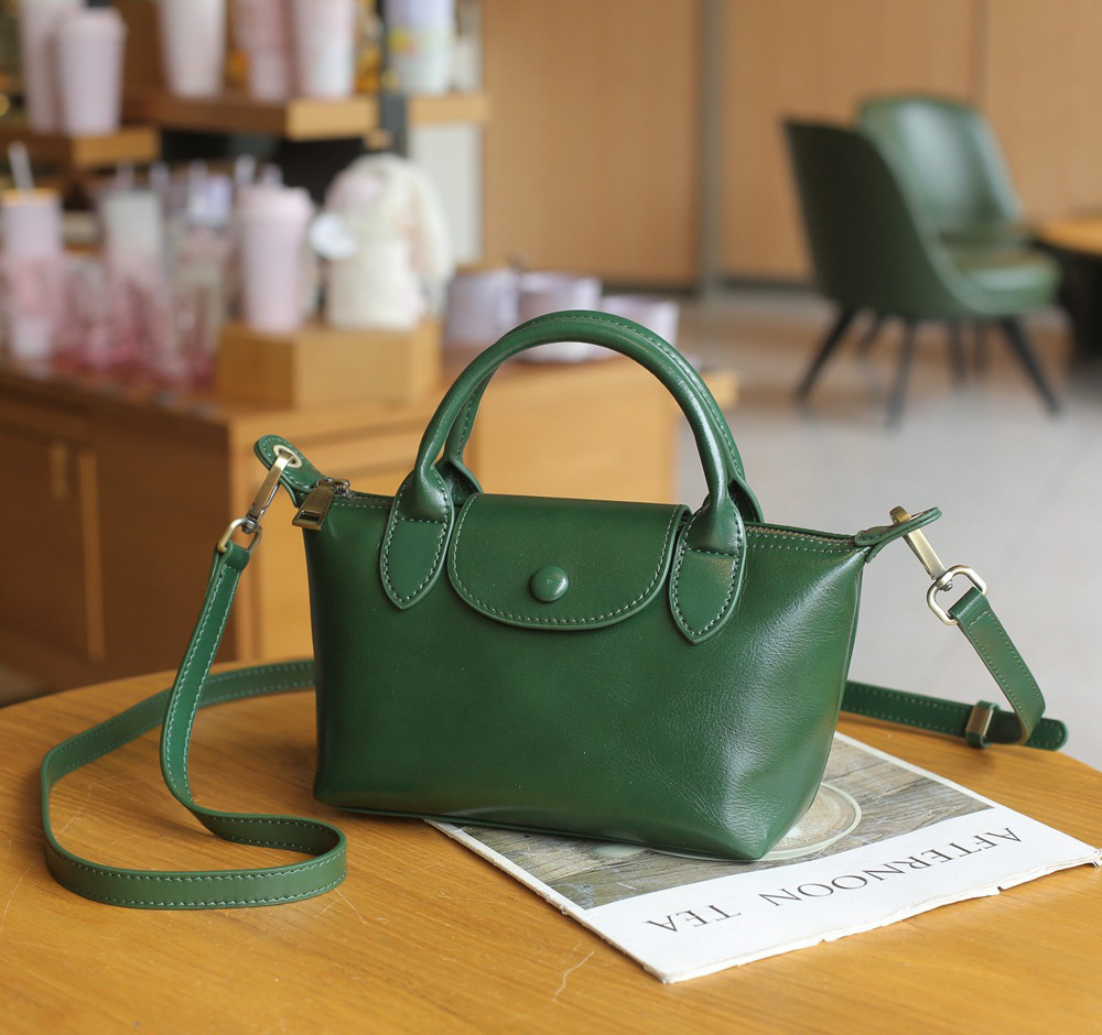 DEEPKEE 頭層植鞣牛皮餃子包 復古百搭女包 斜挎小包 77158 號