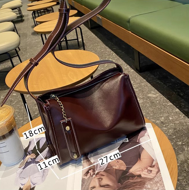 DEEPKEE original nubuck handmade full-grain genuine leather cowhide bag 牛皮女包法式百搭小眾單肩包 77168 號