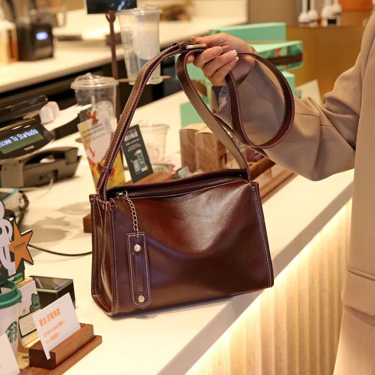 DEEPKEE original nubuck handmade full-grain genuine leather cowhide bag 牛皮女包法式百搭小眾單肩包 77168 號