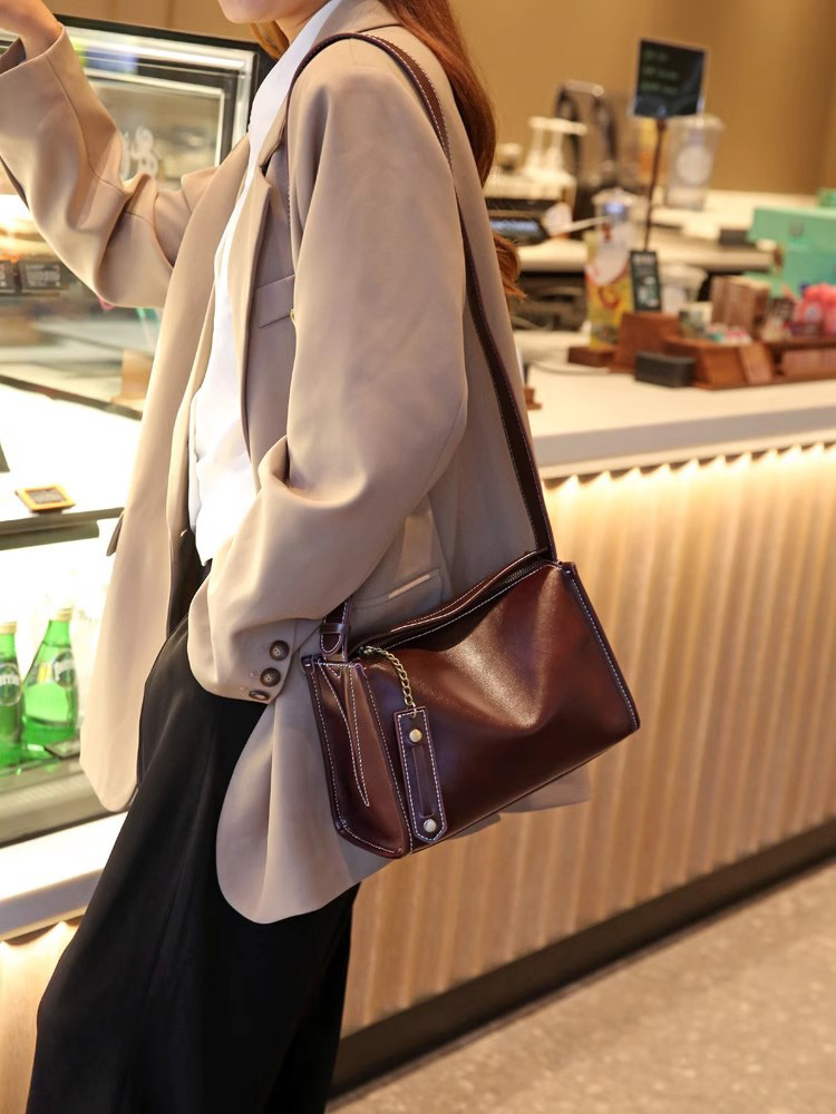 DEEPKEE original nubuck handmade full-grain genuine leather cowhide bag 牛皮女包法式百搭小眾單肩包 77168 號